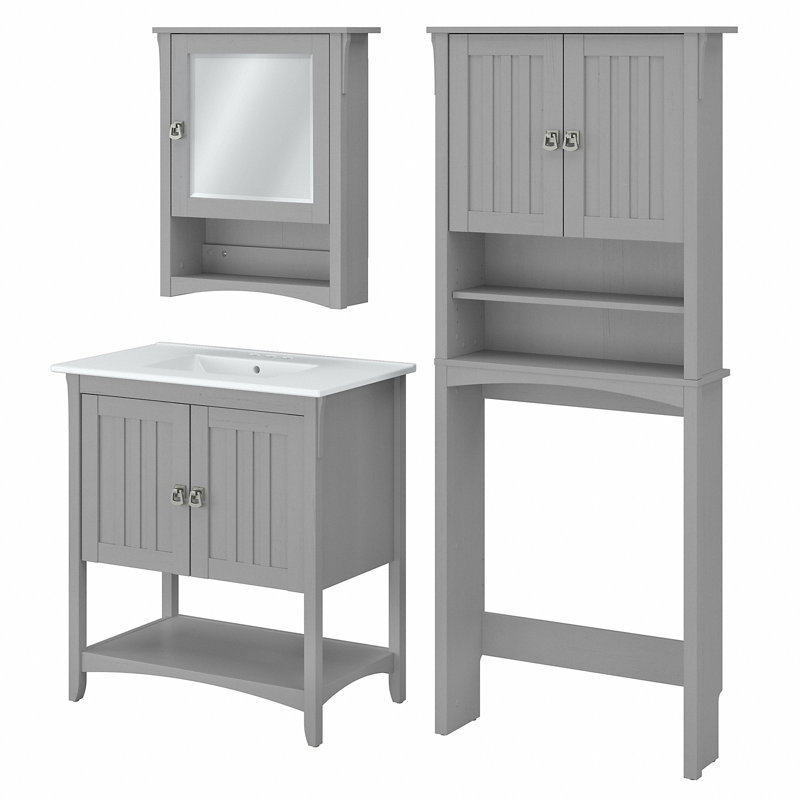  Lavabo de salle de bain 32W avec miroir et armoire de rangement au-dessus de la toilette en gris Cape Cod