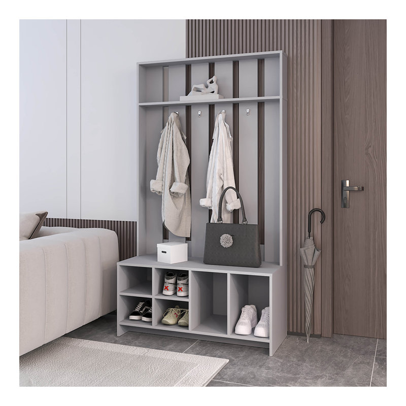 Van Hall Tree in Melamine, Open Storage y Coat Space, Smoke
