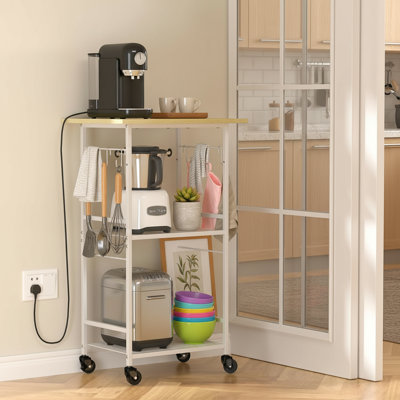 White 3-Tier Microwave Cart, With Adjustable Shelves, Rolling Wheels, Storage For Kitchen Living Room Office by 17 Stories
