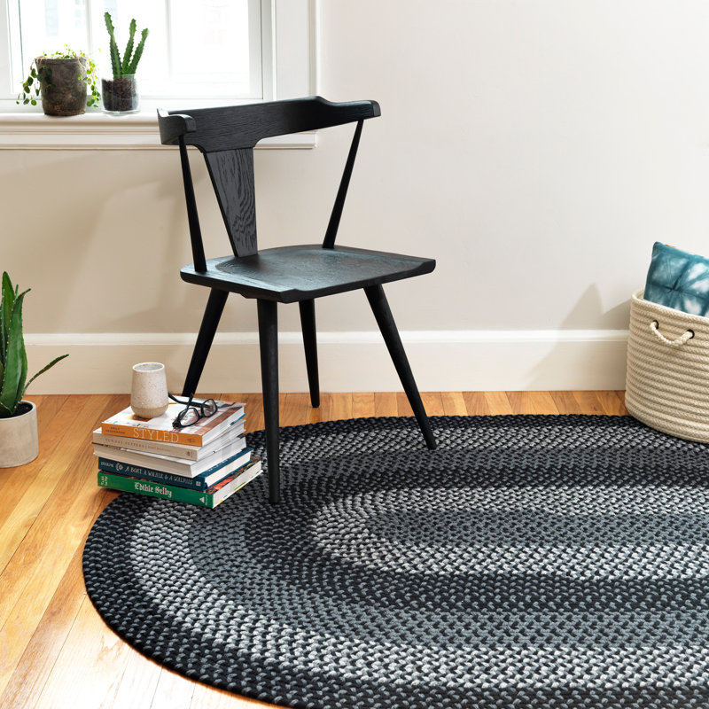 Tapis noir / gris anthracite en laine tissé à la main Charleston, Ovale 10 pi x 13 pi