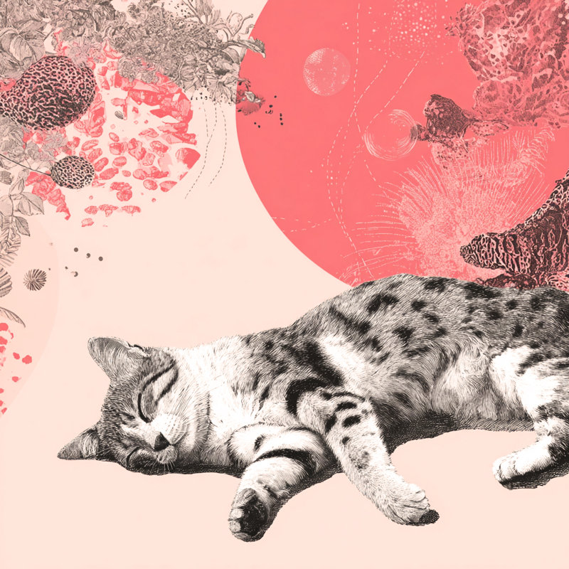«Dreaming Tabby in Coral Garden», art mural sur toile tendue, H 20 po x l 20 po