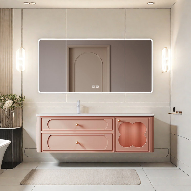 Armoire de salle de bain française de style crème minimaliste, 67"