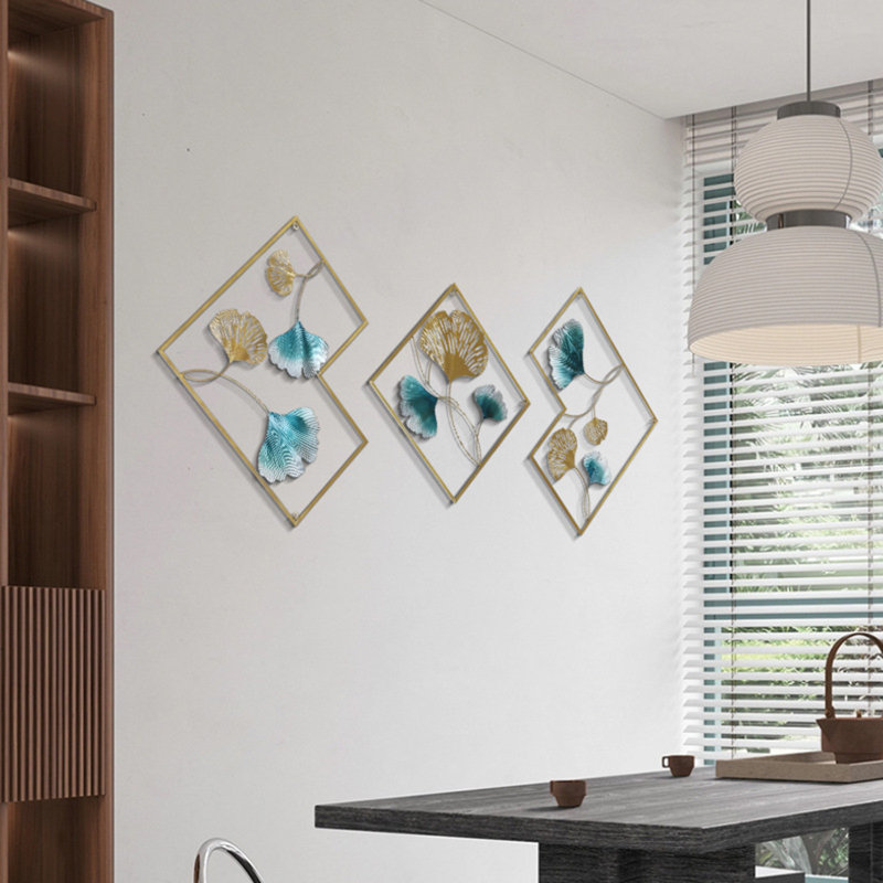 Plants & Flowers Wall Decor on Metal, Gold/Blue