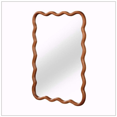 Wavy Rectangle Solid Wood Frame Decorative Mirror