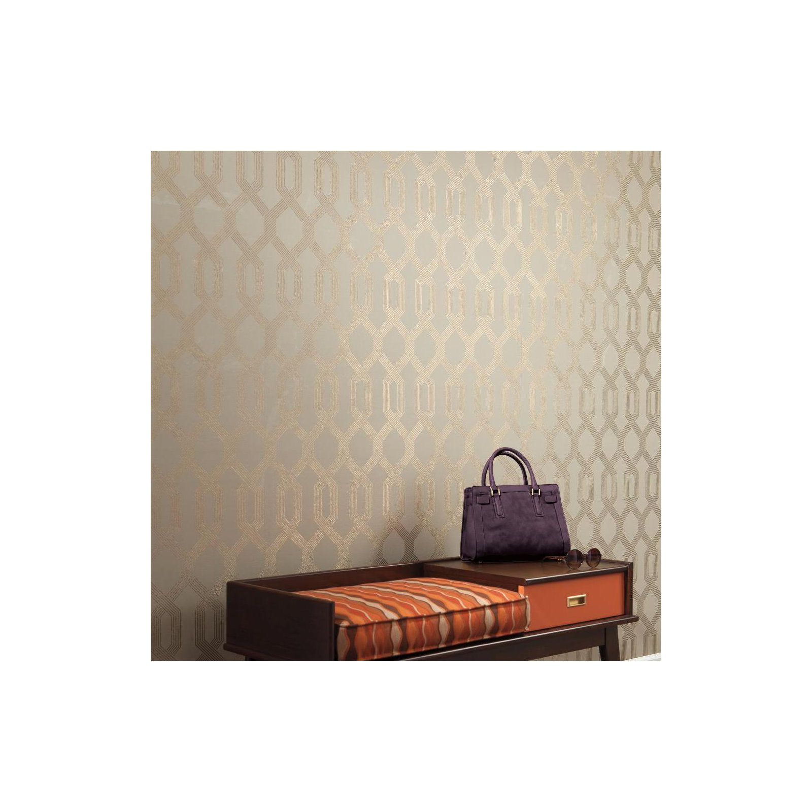 Mid Century Mid-Century Geometric Wallpaper, Metallic Brown