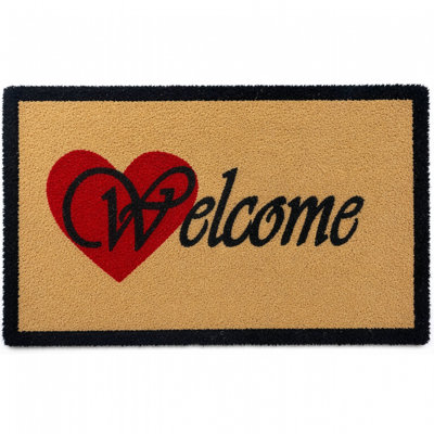  Paillasson en coco de coco robuste avec antidérapant en PVC de cuisson, motif de bienvenue en fibre de coco, tapis d'entrée, porte d'entrée, patio, entrée, garage, vestibule et utilisation extérieure, 18 x 30 pouces, accueil chaleureux