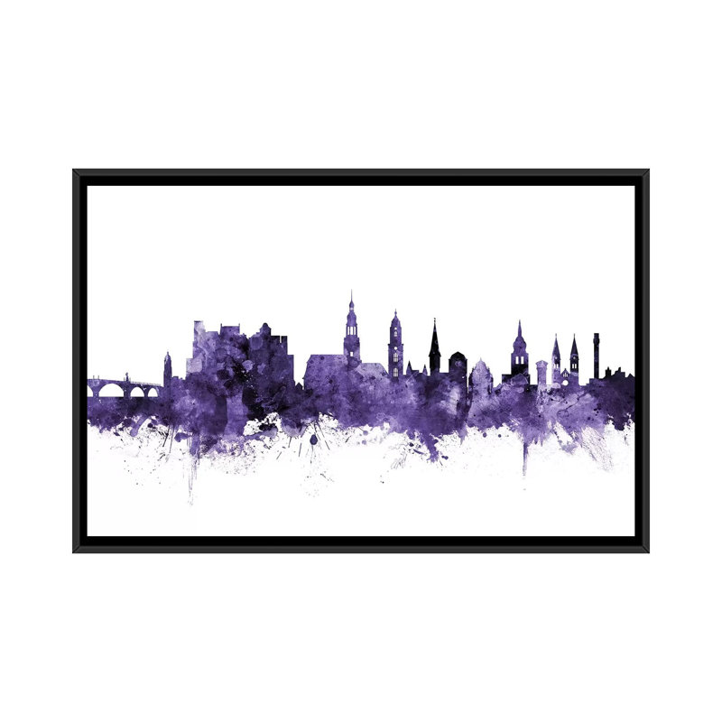 " Heidelberg, Germany Skyline " by Michael Tompsett, 18" H x 26" W x 1.5" D, Black Floater Framed Canvas, No Mat