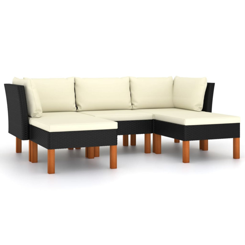 Ensemble modulaire de patio carré en eucalyptus de 23,6 po de large avec coussins Brause, 2x corner + middle+ 2x footrest, 5