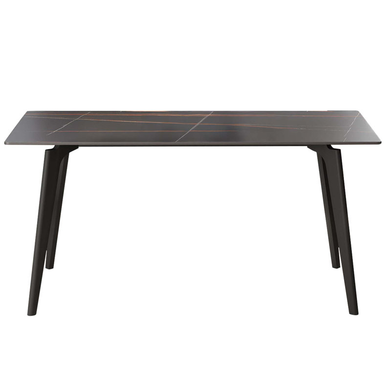 Table de salle à manger moderne en pierre artificielle à bord droit avec pieds en métal (sans les chaises), Noir, Noir