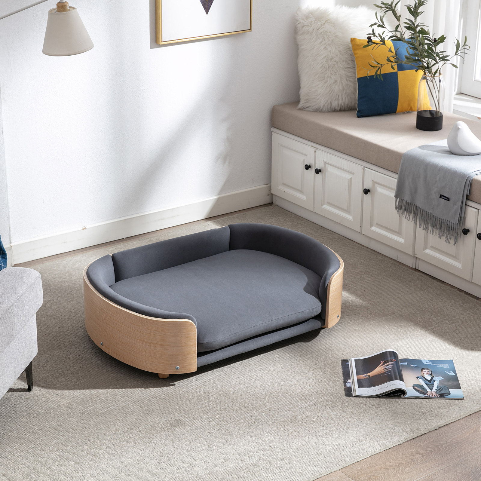 Inira Pet Bed, Dark Gray/Natural, 26.77" W x 11.02" D x 38.58" H
