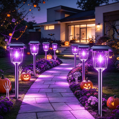 16   Solar Halloween Lights Outdoor, Pathway Halloween Decorations, Waterproof Solar Stake Lights for Yard, Garden, Walkway, Lawn, Auto On/Off