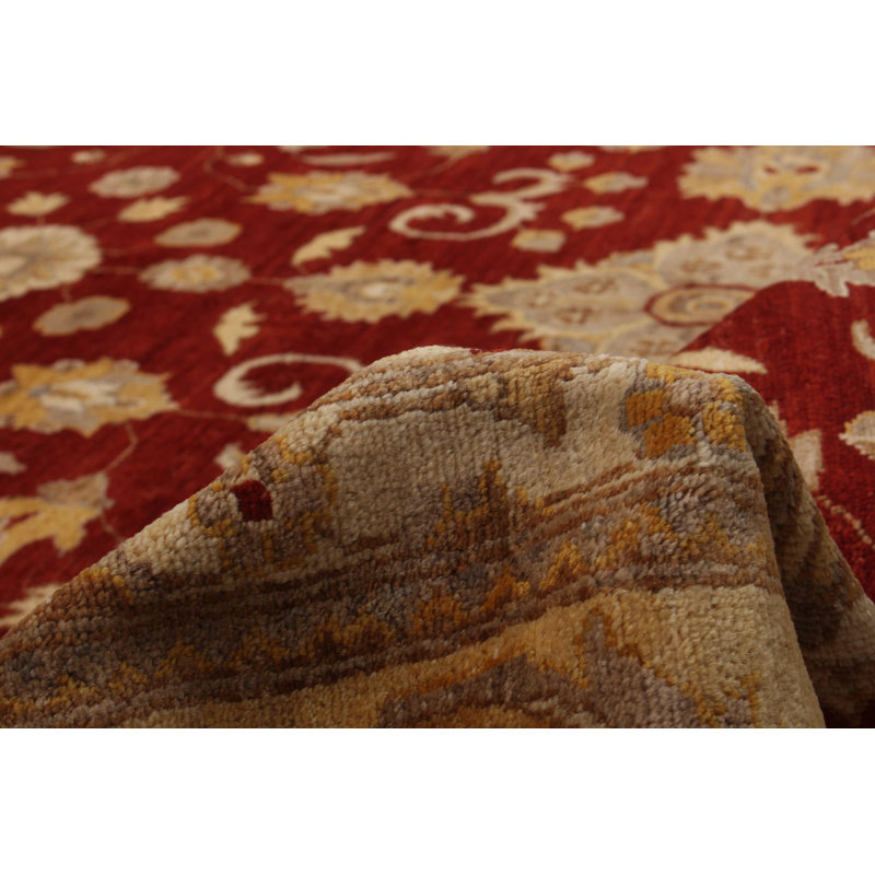 Tapis unique en laine noué à la main rouge / brun 9 pi 2 po x 12 pi années 2010 Peninah