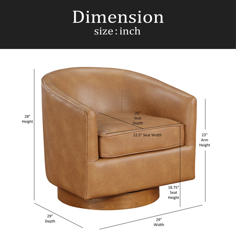 Fauteuil demi-tonneau pivotant en similicuir, Brun