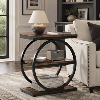 23.62" Industrial Wood End Table with Storage