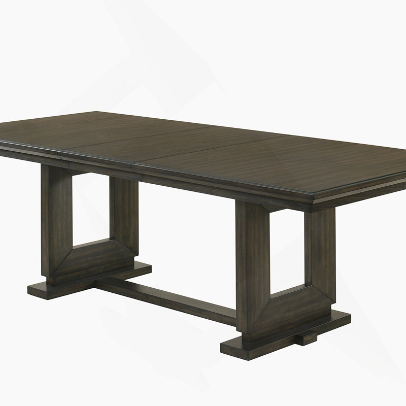 Table de salle à manger 1 pièce à rallonge rectangulaire avec base à tréteaux ou piédestal, idéale pour les salles à manger modernes et les rassemblements polyvalents