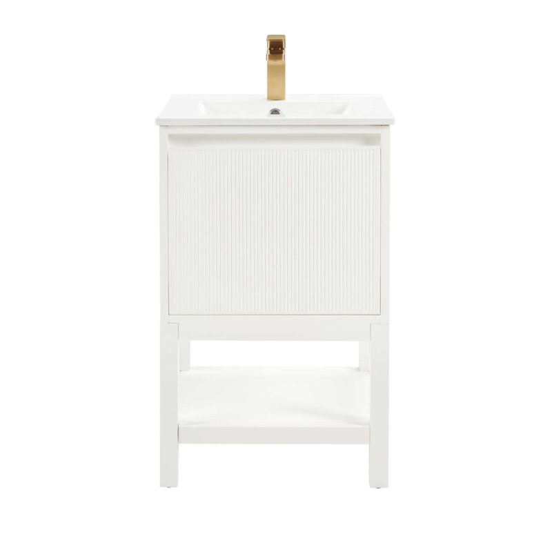 Meuble-lavabo en bois massif pré-assemblé avec rangement réglable, White