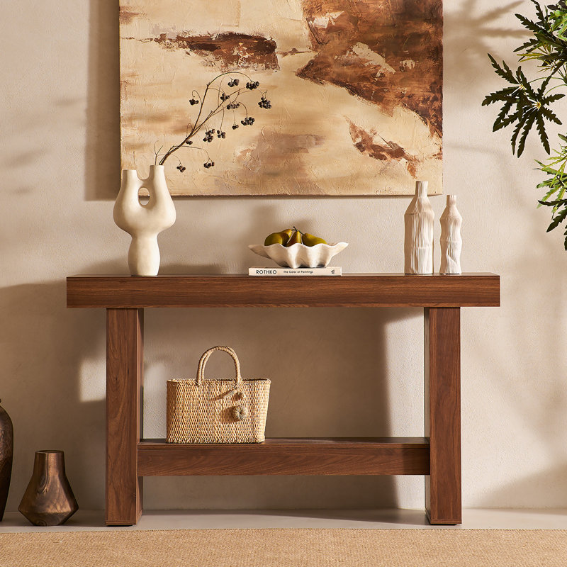 55" Wood Console Table for Hallway, Farmhouse 2-Tier Sofa Table Entryway Table, Foyer Display Table for Entrance, Living Room