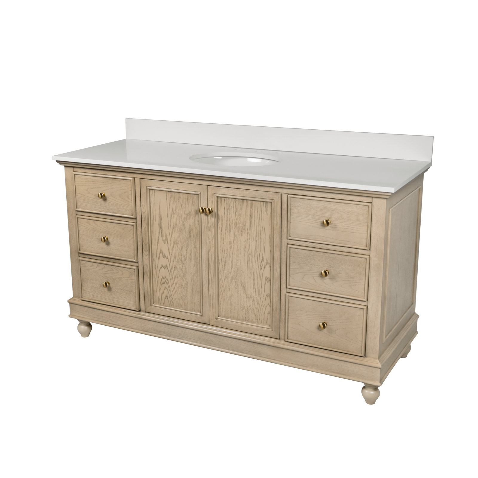 Ferdinand 60'' Single Bathroom Vanity, Greige Oak, Engineered White