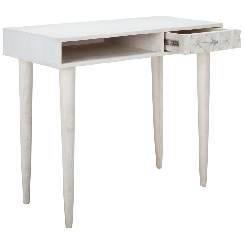 Bureau en bois massif Dannee, Blanc délavé / argent