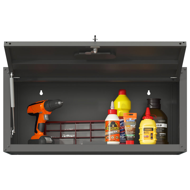 Armoire de rangement murale noire pour outils - métal robuste. Spacieux, serrure solide, capacité de tablette de 120 lb, métal moderne, noir. Vaste espace pour les outils, charge sécuritaire et style