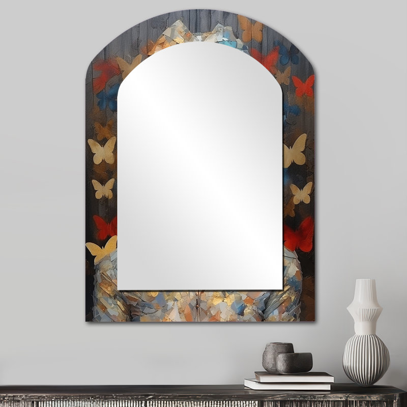 Gold Butterfly woman fashion portrait elegance III - Fashion Arch Unique Wall Mirror Decor, Gold Asymmetrical Large Mirror, Printed Metal Art