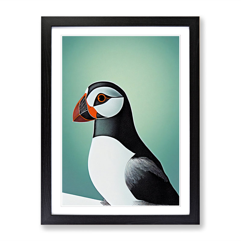 Puffin Vol.2 - Single Picture Frame Painting, 46cm H x 34cm W x 2cm D, Oak