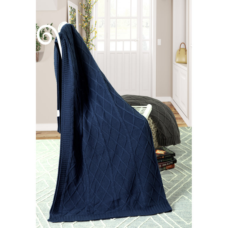 Knitted Throw Blanket, Blue