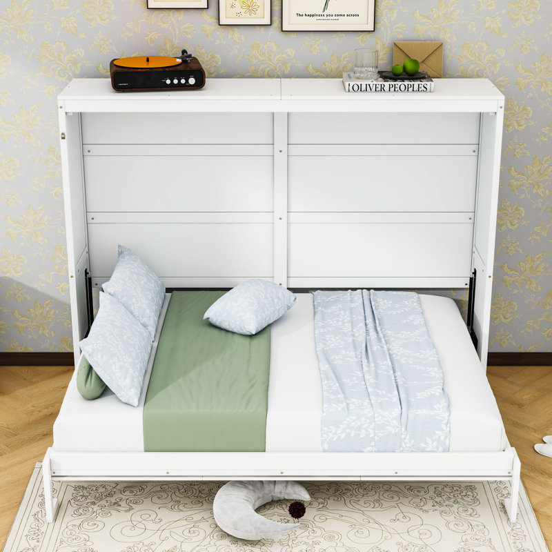 Budhan Wooden Murphy Bed Wall Bed, Full, White