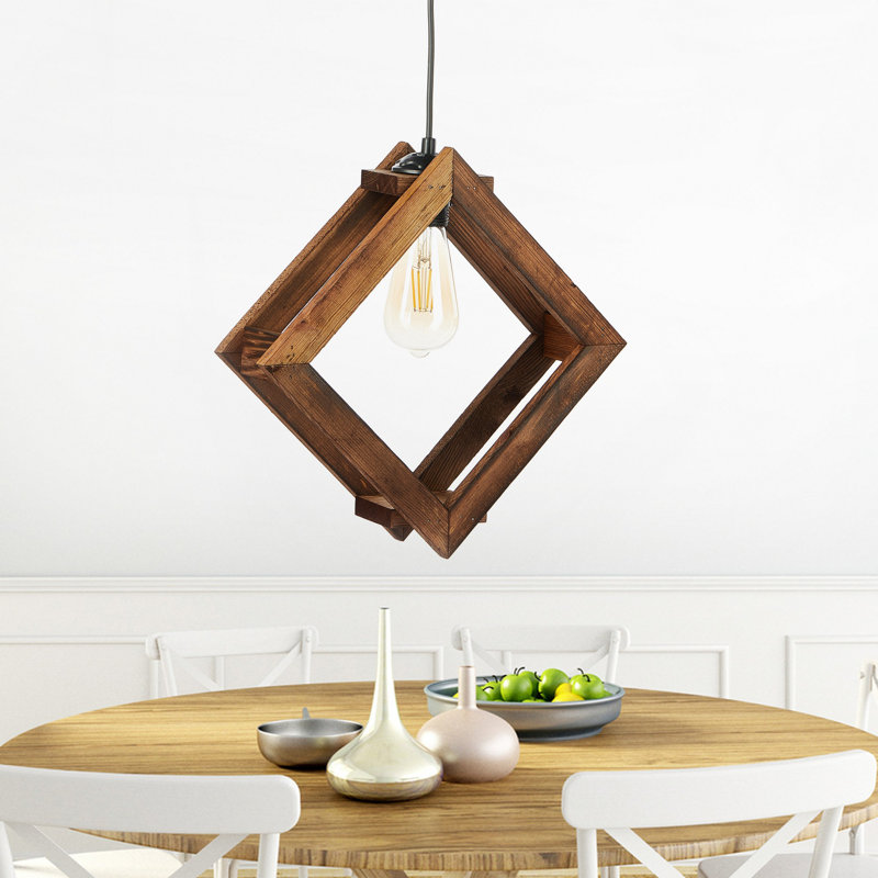 Lustre en bois élégant, finition brune, 13,4 x 13,4 x 29,5 pouces | Câble réglable, douille E27 (40 W maximum), certifié CE | Parfait pour l'éclairage de la salle à manger, du salon et du vestibule, design élégant et fonctionnel