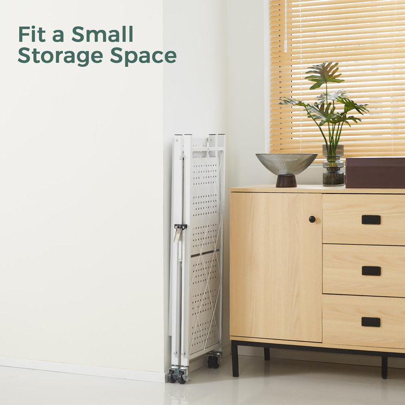 62cm W Metal Shelving Unit with Wheels, White