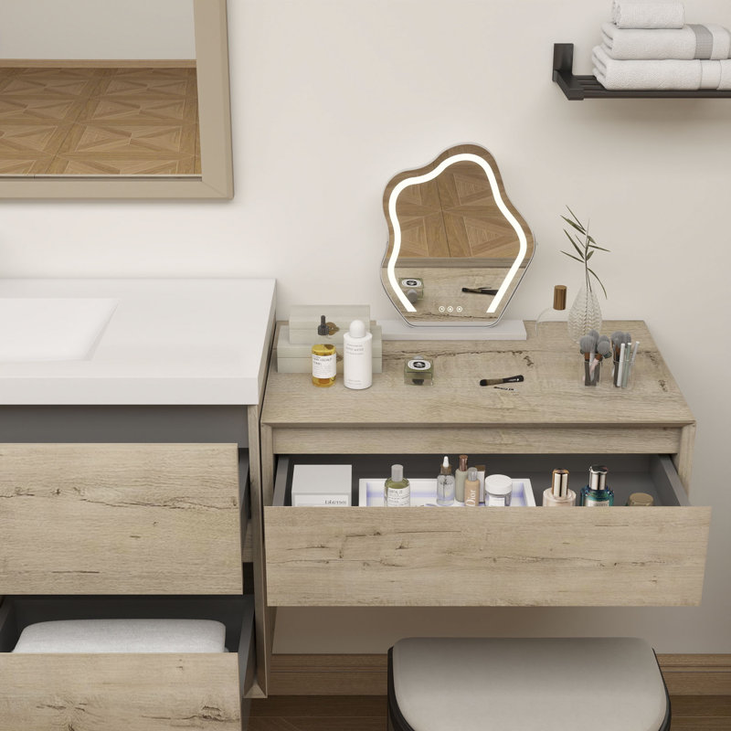 Meuble-lavabo mural 84 po avec évier en acrylique renforcé Aliki, Chêne clair