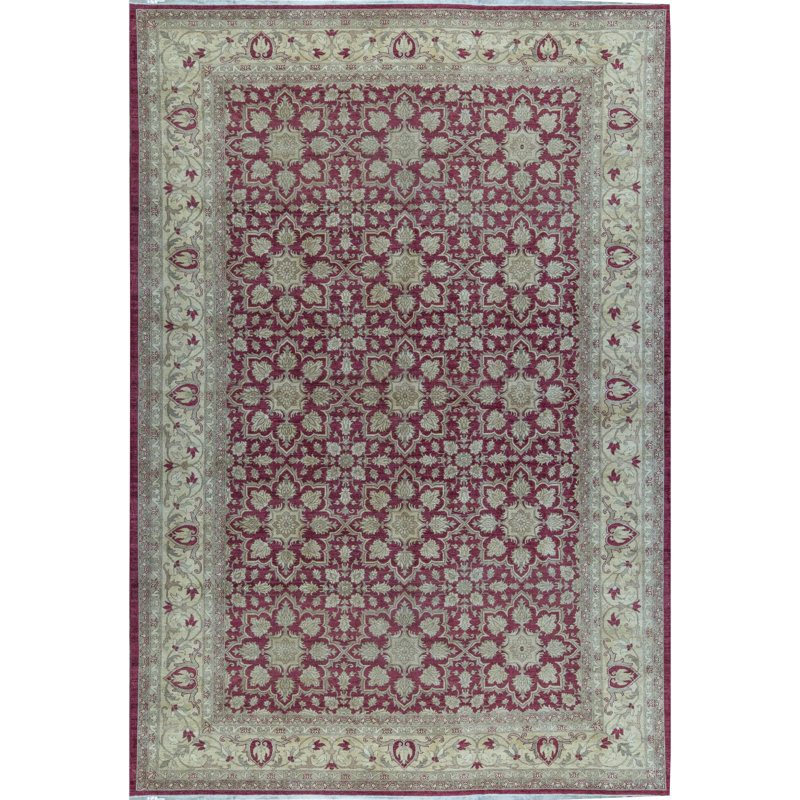 Tapis rouge et beige noué à la main de haute qualité