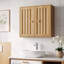 Oak Finish Vertical Groove Double Door Wall Cabinet, Multifunctional Wall Storage Cabinet