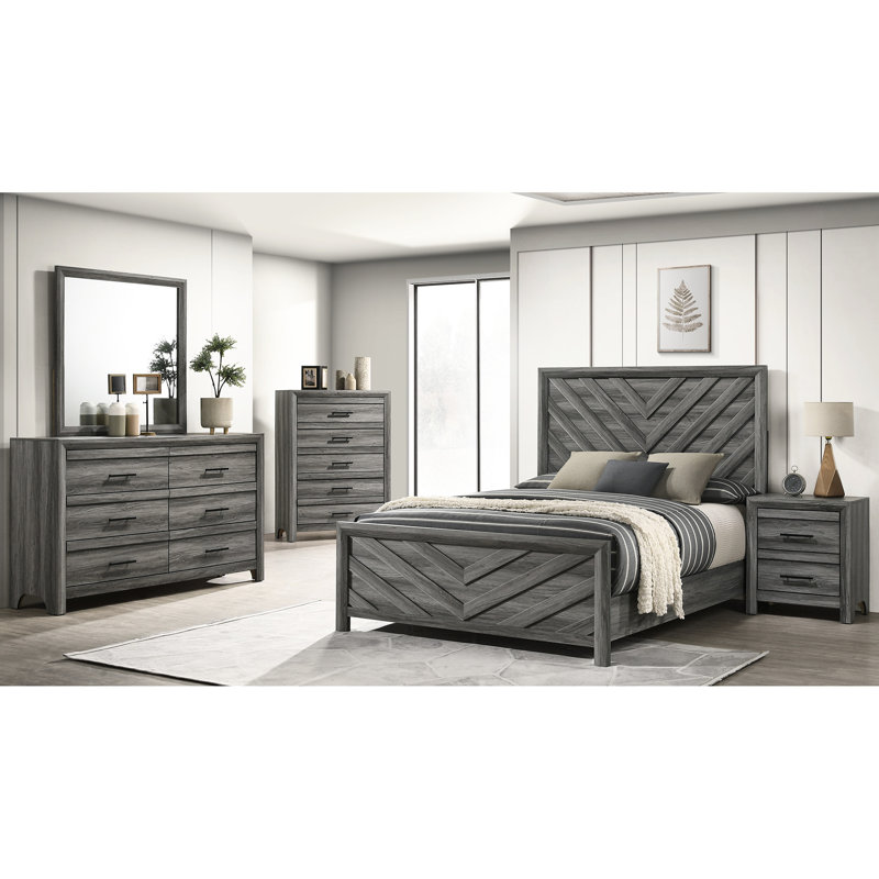 Structure de lit simple moderne en bois gris avec un excellent soutien pour une tête de lit confortable