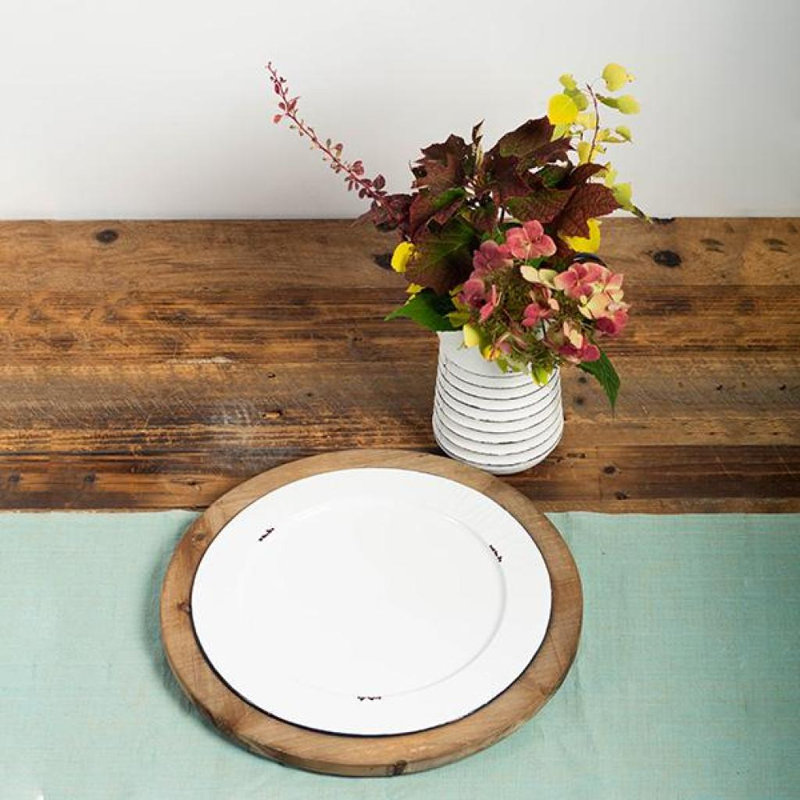 Plateau rond en bois avec plaque intégrée