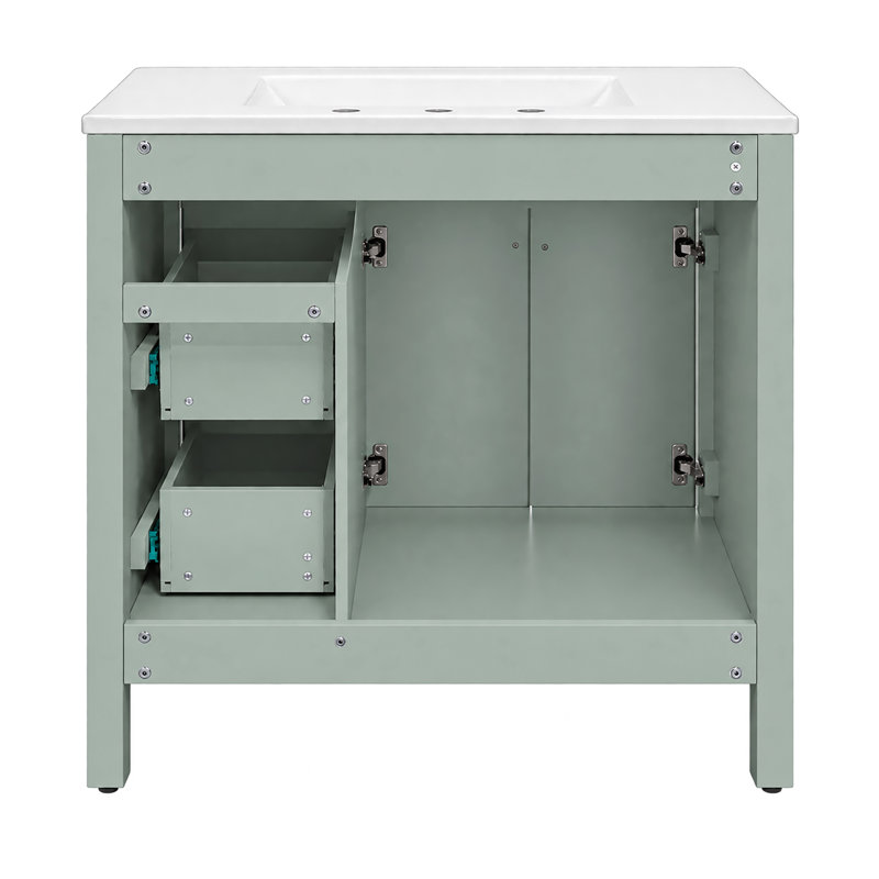 Meuble-lavabo simple 36 po avec plateau en céramique, Vert sauge