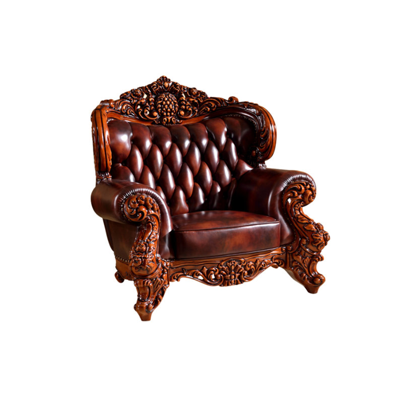 Fauteuil de salon en bois massif avec fauteuil en cuir de vache de 50,79 po de largeur