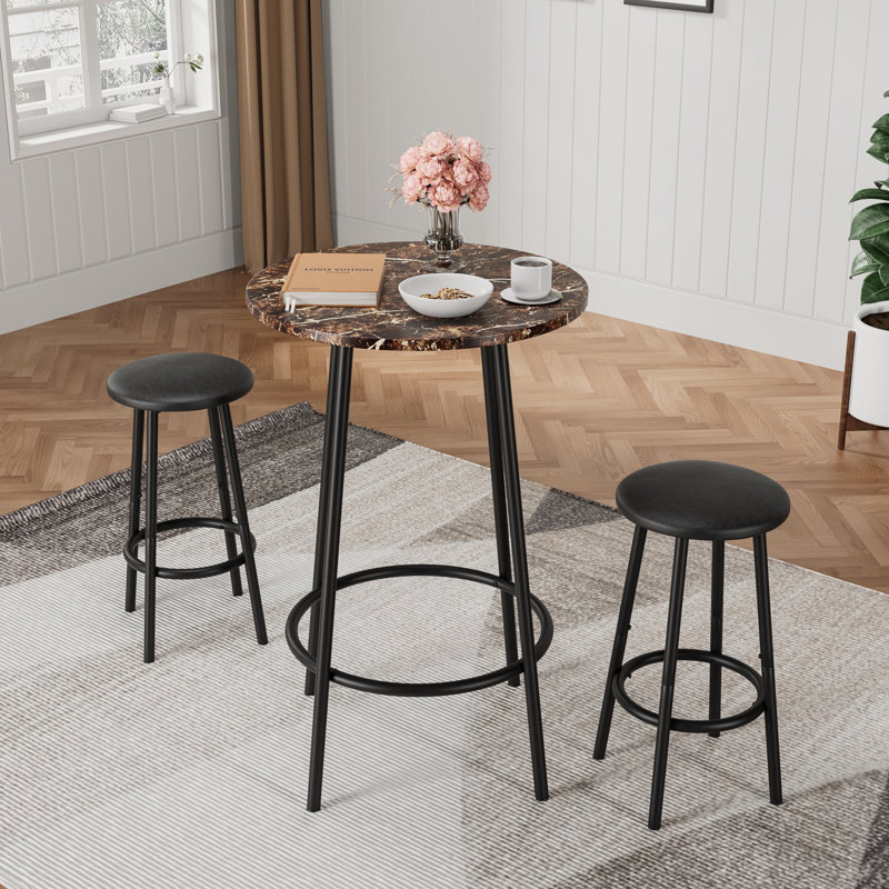 Ensemble de table de bar 3 pièces avec 2 tabourets de bar - table de pub moderne, Noir, Brun / Noir