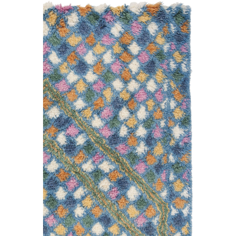 Cantu Hand Tufted Nz Wool/Cotton Geometric Rug in Blue/Ivory, Rectangle 8' x 10'