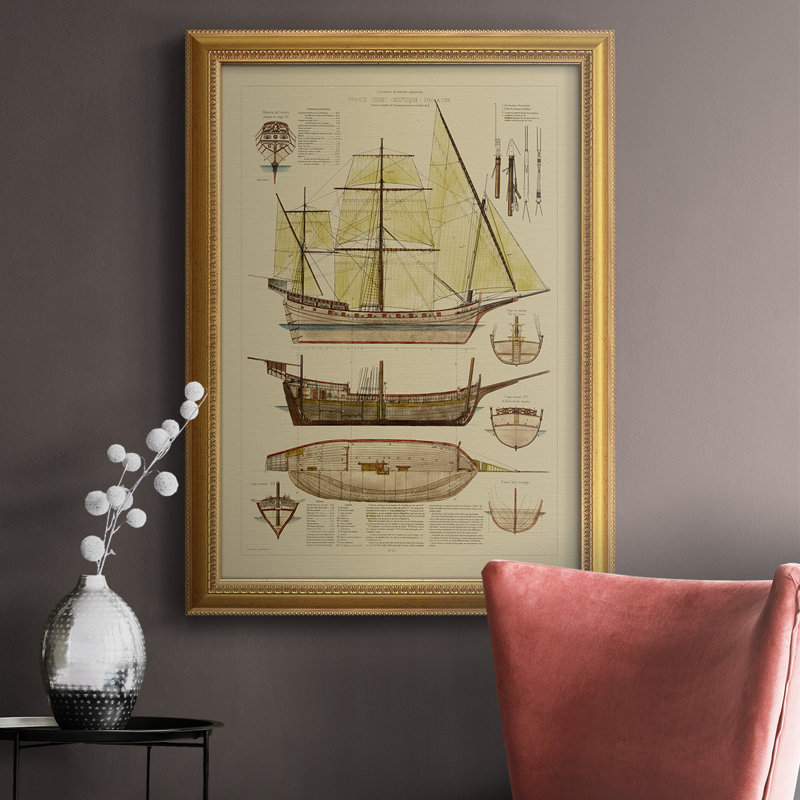 " Antique Ship Plan II ", 20" H x 16" W