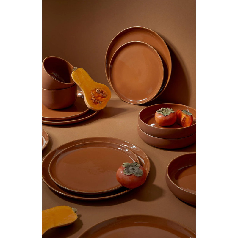 Tunisian 12pc Dinnerware set- Dinner plate, side plate + bowl, Terracotta