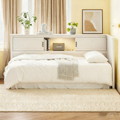 L-Shaped Bed Frame With Drawer And And Bookcase,Corner Bed Wooden Captain Bed With Led Downlight And USB Port For Small Room,Bedroom, Guest Room