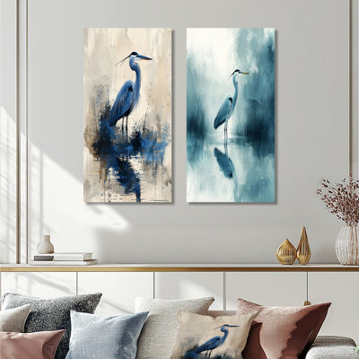 Blue Heron Minimalisme Elegance I - Collection d'art mural 2 panneaux animaux