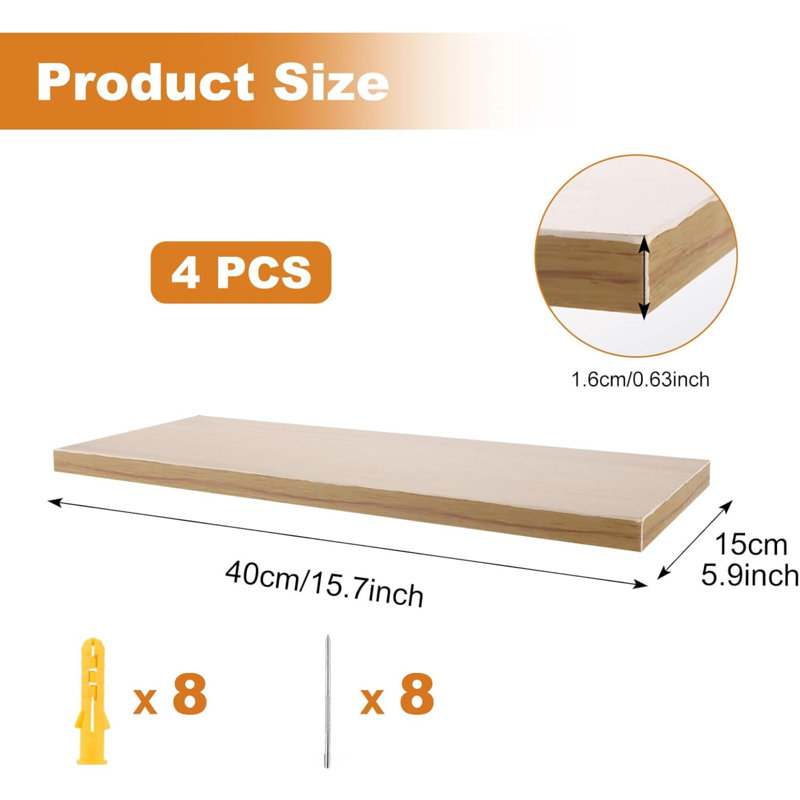 Ragiu 4 Piece Floating Shelf, Brown