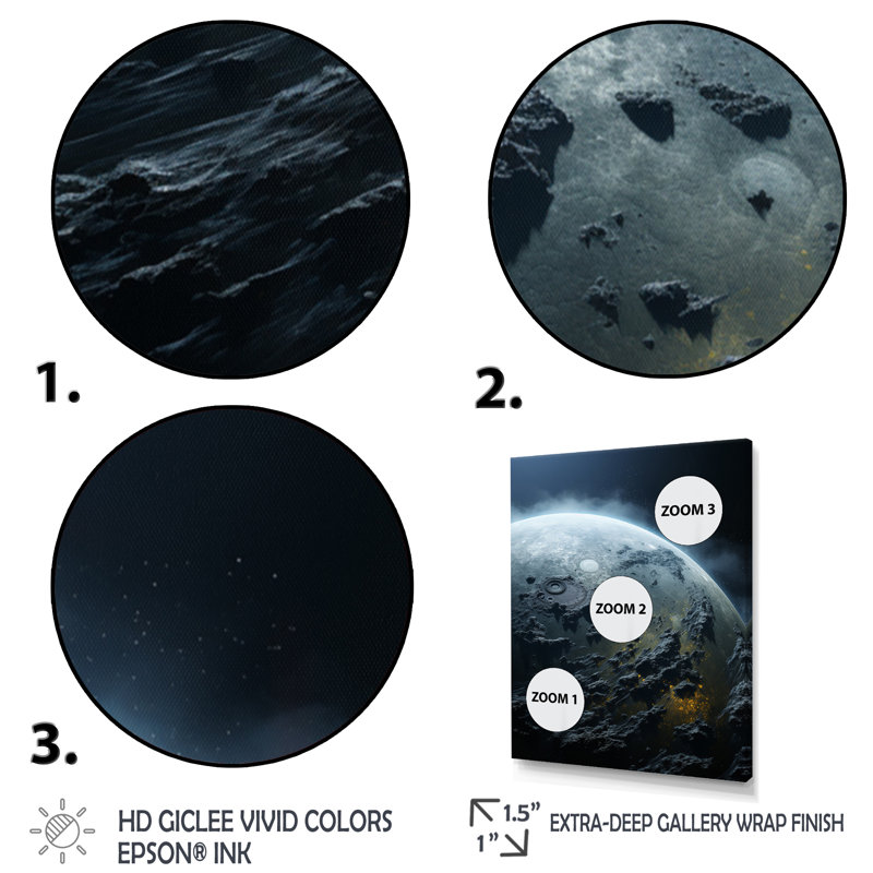 Grey Ganymede Planet Subdued - Space Planet Canvas Art Print, H 40 po x l 30 po x P 1,5 po, Cadre flottant noir