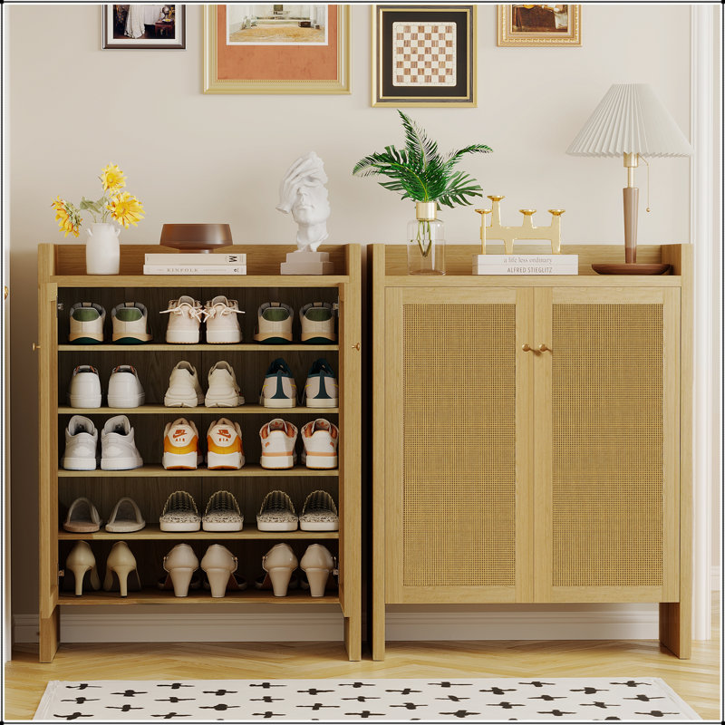 42,5 pouces de haut armoire à chaussures en rotin avec tablettes réglables, parfait pour le rangement de l'entrée et du couloir