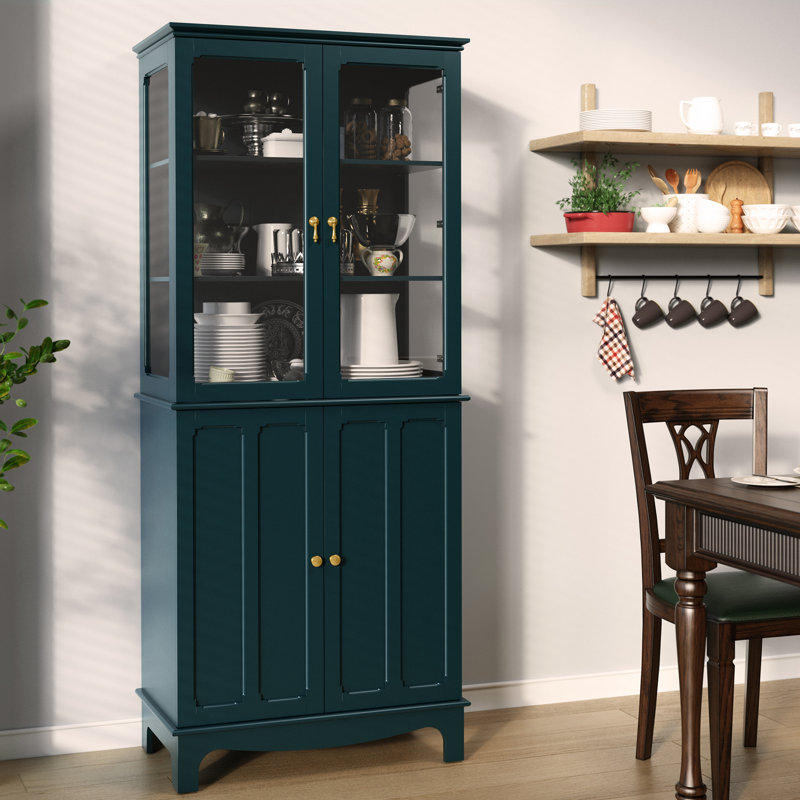 Ellerby 72" Freestanding Kitchen Pantry with Glass Doors and Adjustable Shelves, Green