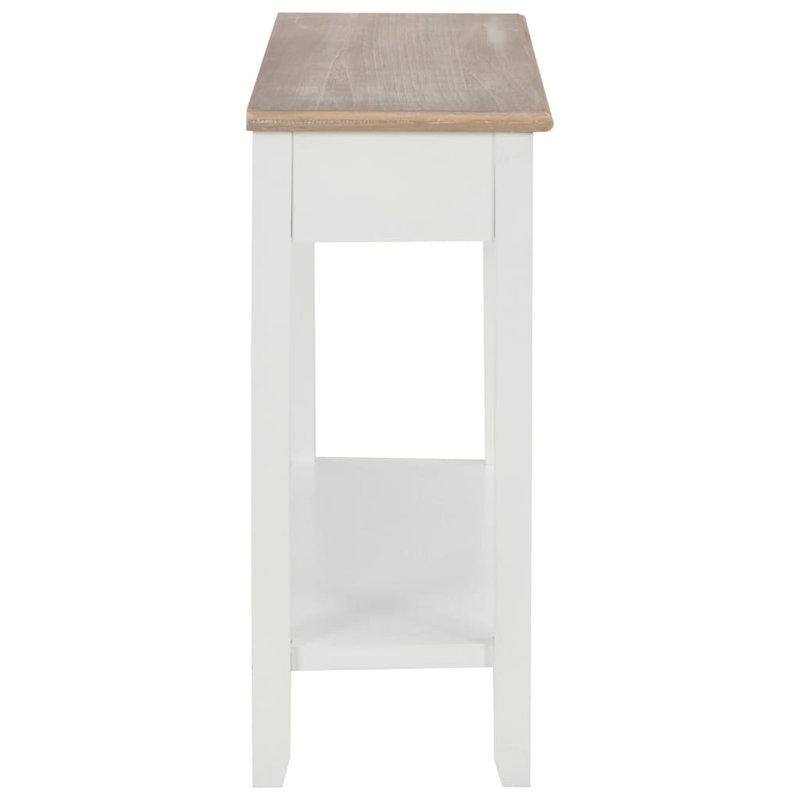 Console, table d'entrée, table d'appoint avec tiroirs et tablettes en bois, Blanc, Naturel