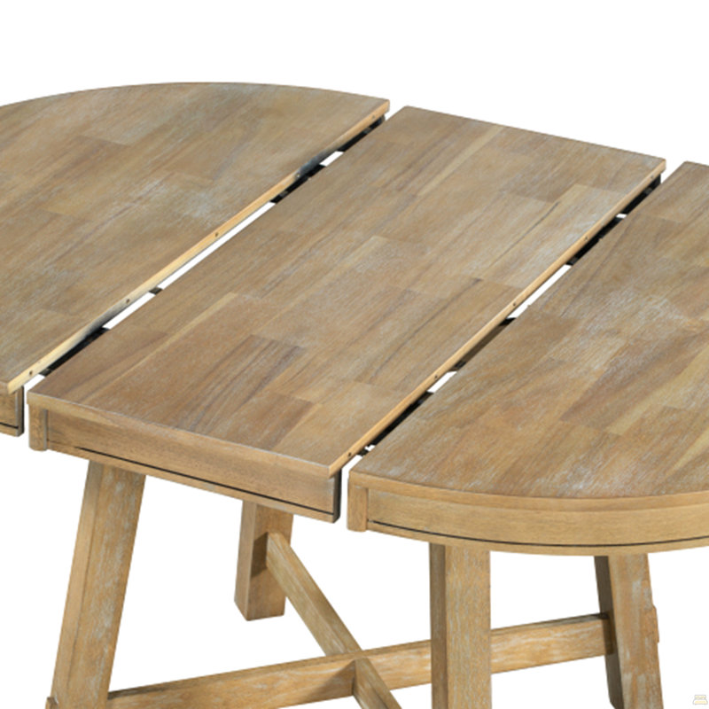 Round Extendable Dining Table with 16" Leaf Wood Kitchen Table
