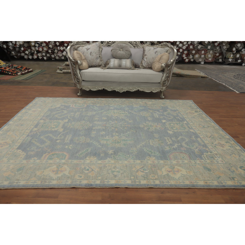 Tapis turc Oushak en laine à teinture végétale bleu 8 x 10